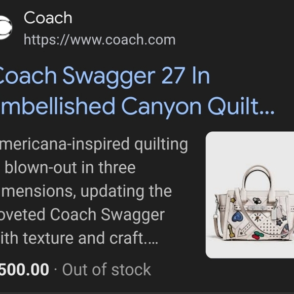 Coach Swagger 27 In Embellished Canyon Quilt Leather - Picture 13 of 13